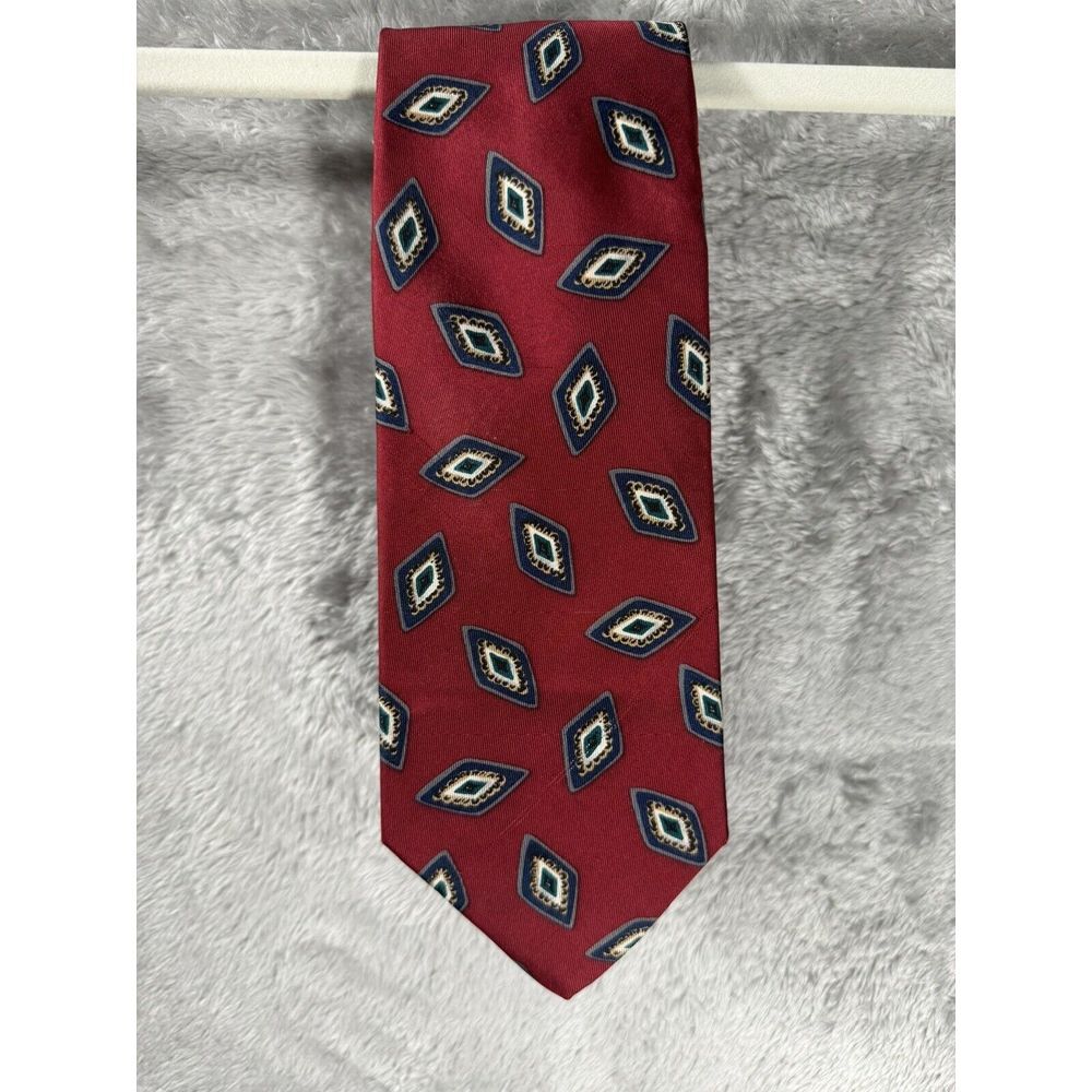 Robert Talbott Silk Necktie Burgundy Red Geometric Print Tie Holiday 58"